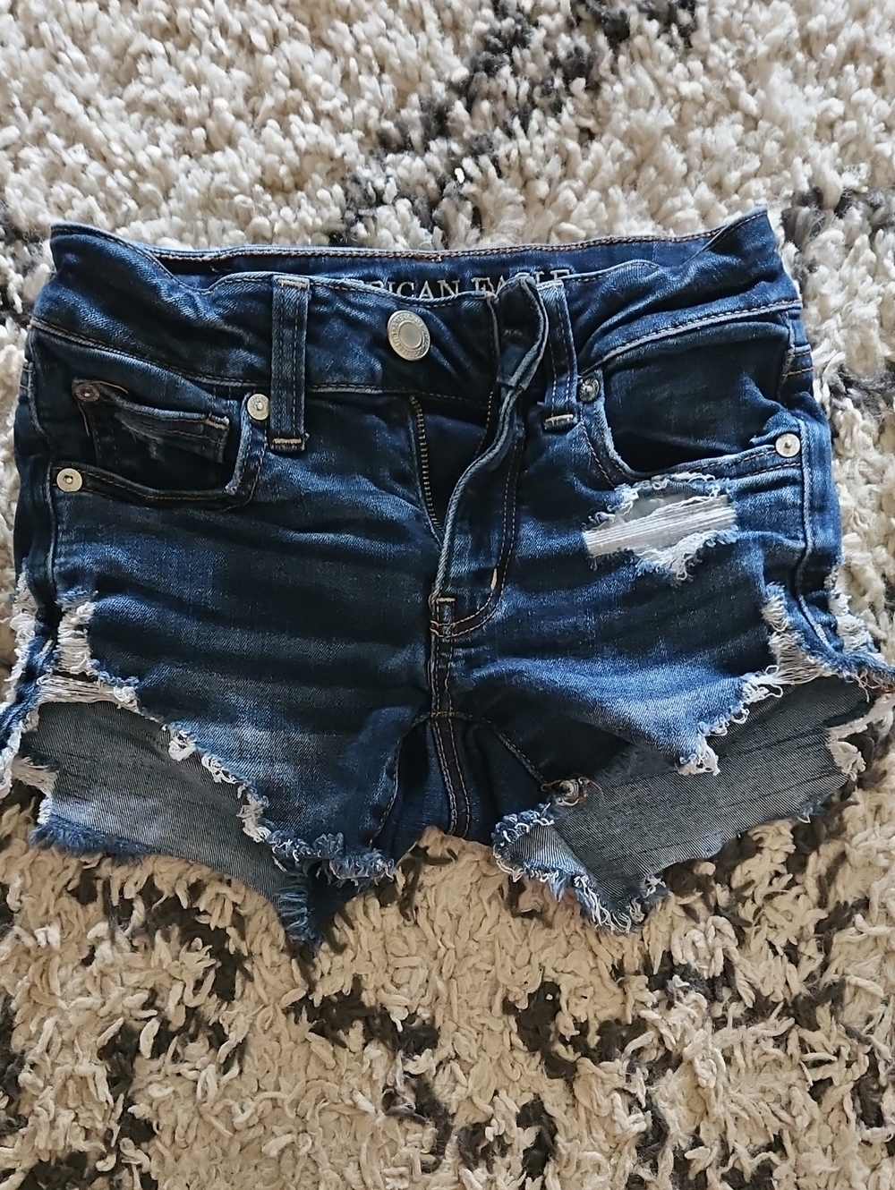American Eagle Outfitters Dark Blue Distressed Denim Shorts